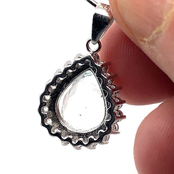 Aquamarine 3.28ct White Gold Solid Silver Pendant - Picture 4 of 8